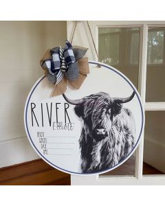 Highland Cow Baby Name Door Hanger